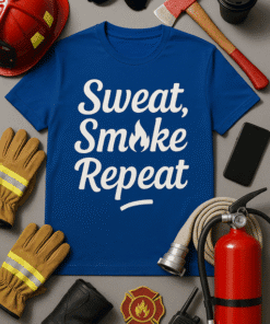 Sweat smoke repeat t-shirt for firefighters or safety enthusiasts.