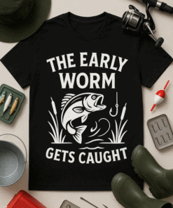 Brightly colored fishing-themed t-shirt for anglers and fishing enthusiasts.