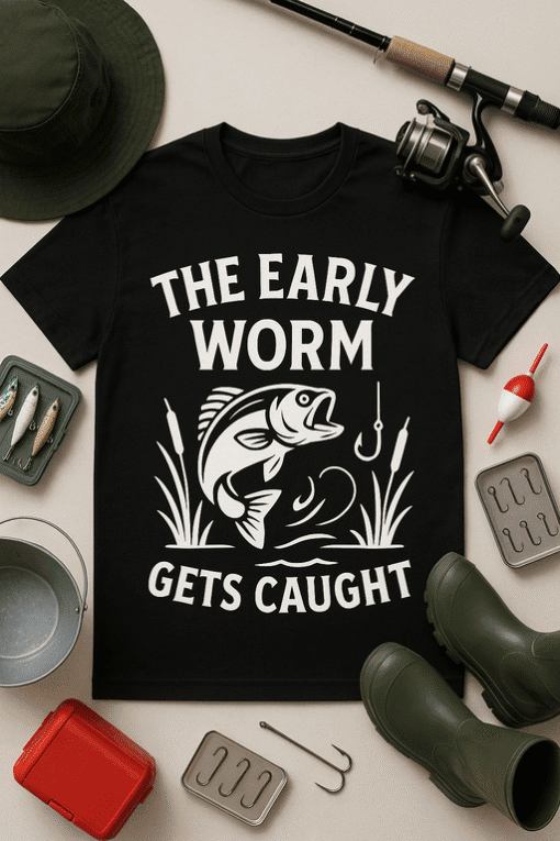 Brightly colored fishing-themed t-shirt for anglers and fishing enthusiasts.