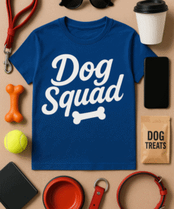 Dog squad T-shirt with fun bone graphic, perfect for dog lovers and pet enthusiasts. Stylish and comfortable.