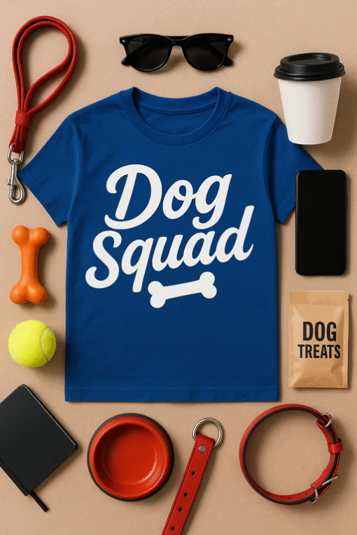 Dog squad T-shirt with fun bone graphic, perfect for dog lovers and pet enthusiasts. Stylish and comfortable.