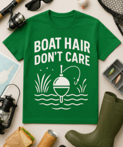 Boat hair don’t care funny fishing T-shirt, perfect for anglers and boaters, casual summer fishing shirt.