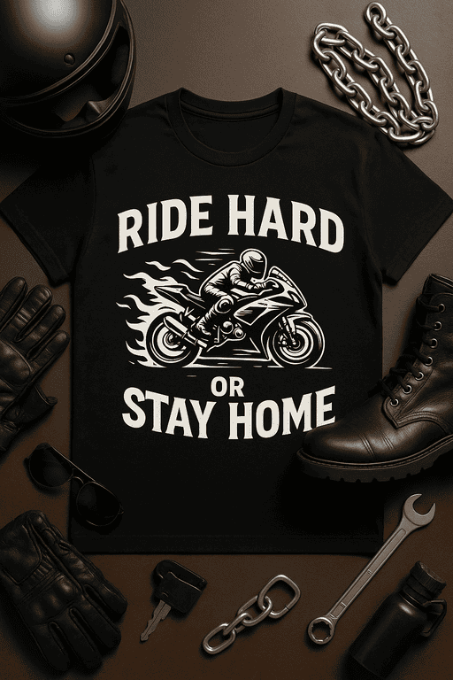 Ride hard motorcycle quote t-shirt for bikers and motorcycle enthusiasts. Perfect for riding gear and biker lifestyle.