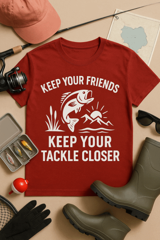 1. Keep your friends close, fish and tackle tee shirt for fishing enthusiasts and anglers.