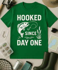 Hooked fishing shirt, fishing gear, outdoor activity apparel, T-shirtplease.com, men's casual fish tee, fishing enthusiast gift, fishing hobby shirt.