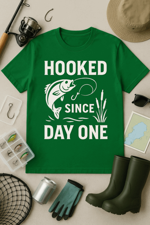 Hooked fishing shirt, fishing gear, outdoor activity apparel, T-shirtplease.com, men's casual fish tee, fishing enthusiast gift, fishing hobby shirt.