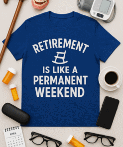 Retirement humor t-shirt with rocking chair graphic, perfect for retirees and seniors.