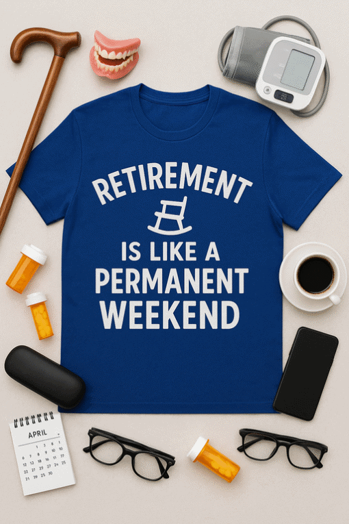 Retirement humor t-shirt with rocking chair graphic, perfect for retirees and seniors.