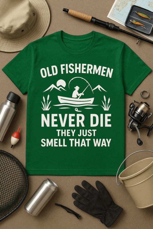 Old Fisherman Never Die Marine T-shirt, Funny Boat Fishing Gift for Anglers.