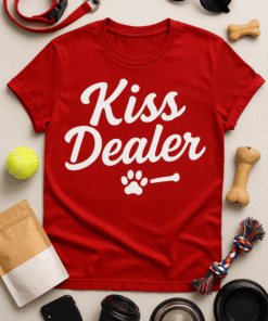 Cute dog paw print kiss dealer t-shirt for pet lovers and dog owners. Perfect casual tee for dog lovers.