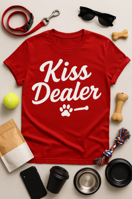 Cute dog paw print kiss dealer t-shirt for pet lovers and dog owners. Perfect casual tee for dog lovers.