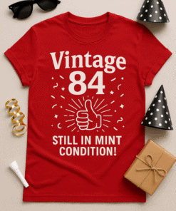 Vintage 84 birthday t-shirt, retro meme tee, funny quote gift for adult man or woman, vintage style apparel.