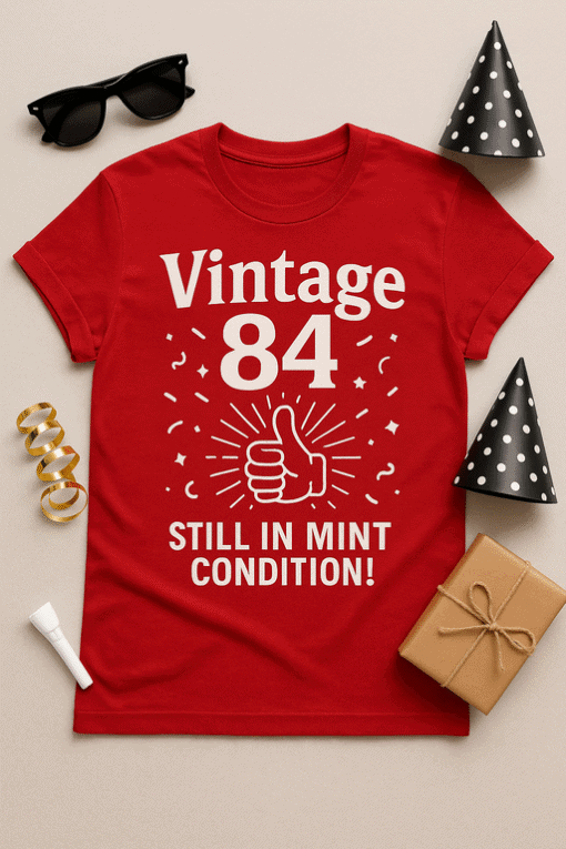 Vintage 84 birthday t-shirt, retro meme tee, funny quote gift for adult man or woman, vintage style apparel.