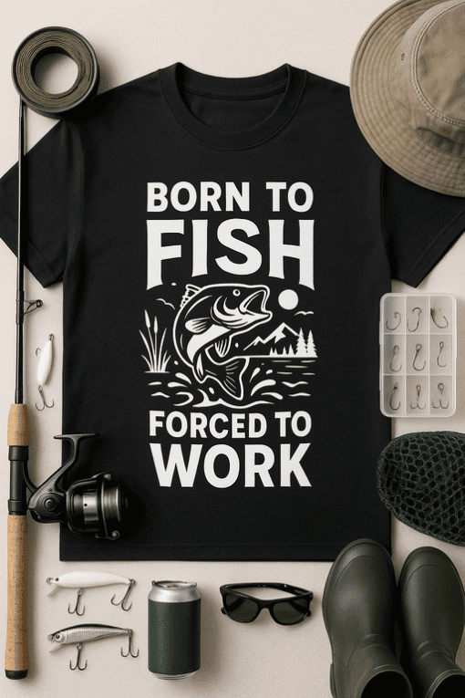 Born to fish t-shirt, fishing quote apparel, men's fishing novelty shirt, outdoor fishing gift, humorous fishing tee.