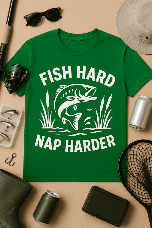 Fish hard nap harder t-shirt for fishing enthusiasts, funny fishing shirt for outdoor lovers.