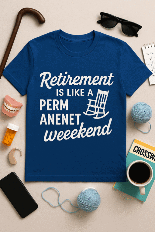 Relaxed fit retirement T-shirt with humorous quote about weekend relaxation, perfect for casual wear.