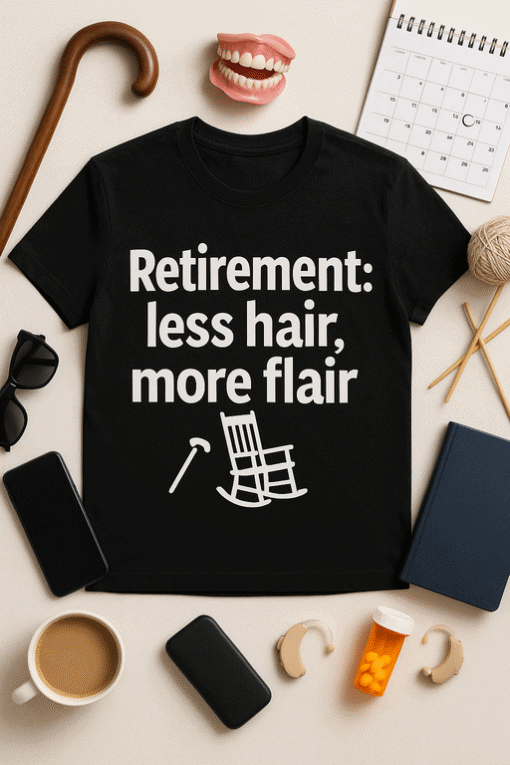 Relaxation-themed t-shirt with retirement humor and minimal graphic elements for casual wear.
