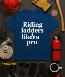 Bold black text on blue T-shirt celebrating firefighting skills for firefighters or fire safety enthusiasts.