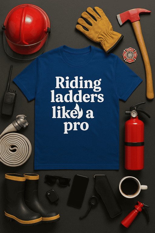 Bold black text on blue T-shirt celebrating firefighting skills for firefighters or fire safety enthusiasts.