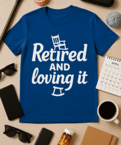 Relaxed retired man t-shirt – Retired and loving it, perfect for retirement gifts and casual wear.