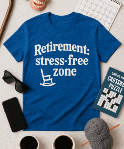 Relaxed retirement t-shirt, stress-free zone, comfy tee for seniors, retirement humor, casual fitness tee.