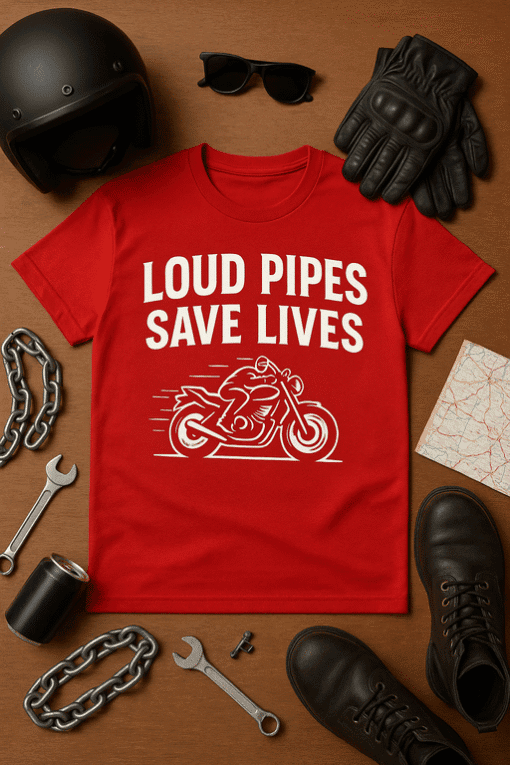 Loud Pipes Save Lives motorcycle t-shirt, biker gift, loud exhaust enthusiast tee, motorcycle humor shirt, biker apparel.