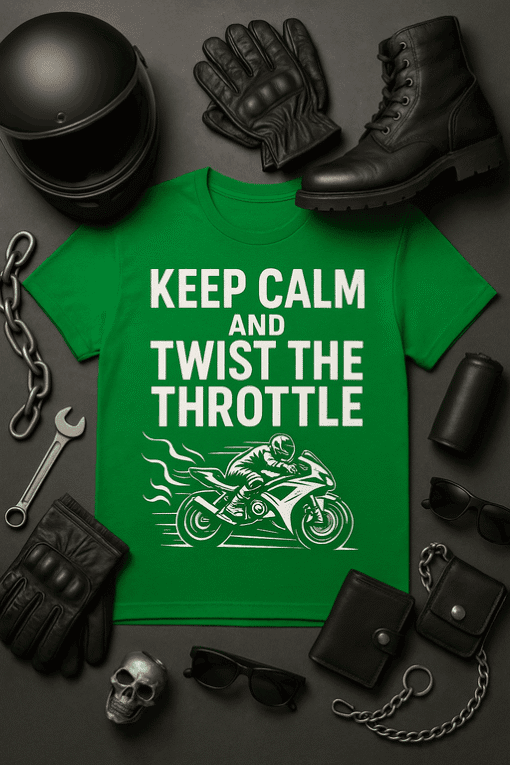 Keep Calm and Twist the Throttle motorcycle T-shirt.
