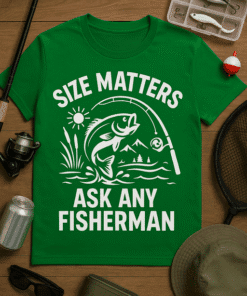 Size matters ask any fisherman t-shirt, fishing, fishing hobby, camping, outdoor adventure, humorous fishing shirt.