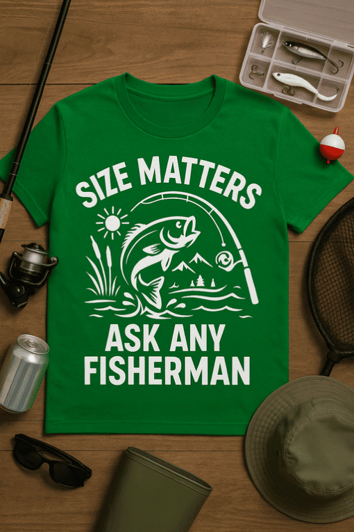 Size matters ask any fisherman t-shirt, fishing, fishing hobby, camping, outdoor adventure, humorous fishing shirt.