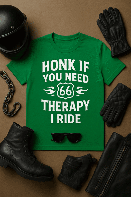 Honk if you need therapy, biker, motorcycle route 66 T-shirt, funny riding humor shirt.