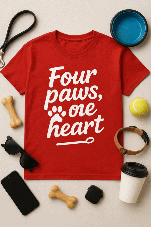 Four paws one heart dog lover t-shirt for pet owner gifts.
