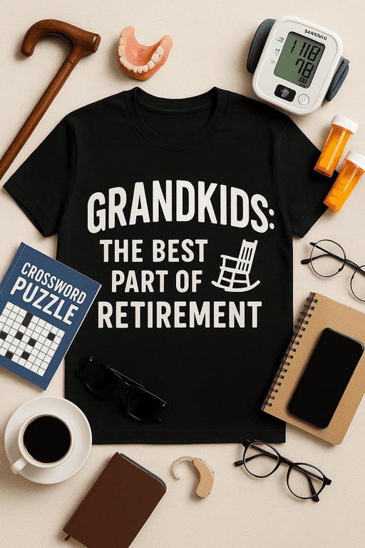 Grandkids T-shirt messaged for retirement celebrating humor and family. Perfect gift for grandparents.