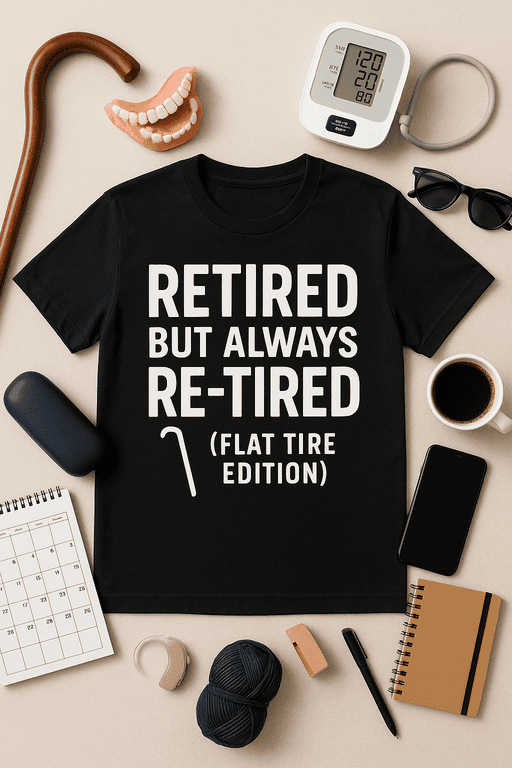 "Retired but always re-tired T-shirt for humor".