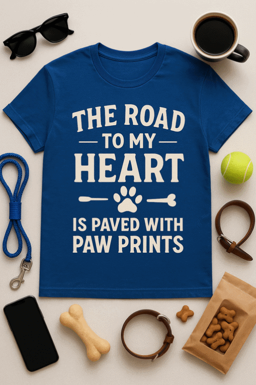 Adorable pet-themed t-shirt with paw print design, perfect for dog lovers.