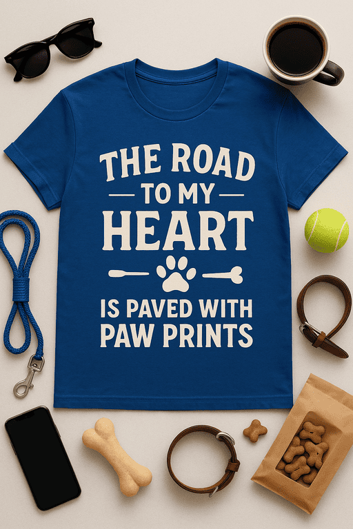 Adorable pet-themed t-shirt with paw print design, perfect for dog lovers.