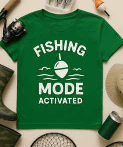 Fishing T-shirt with fishing mode activated design, perfect for anglers and fishing enthusiasts.