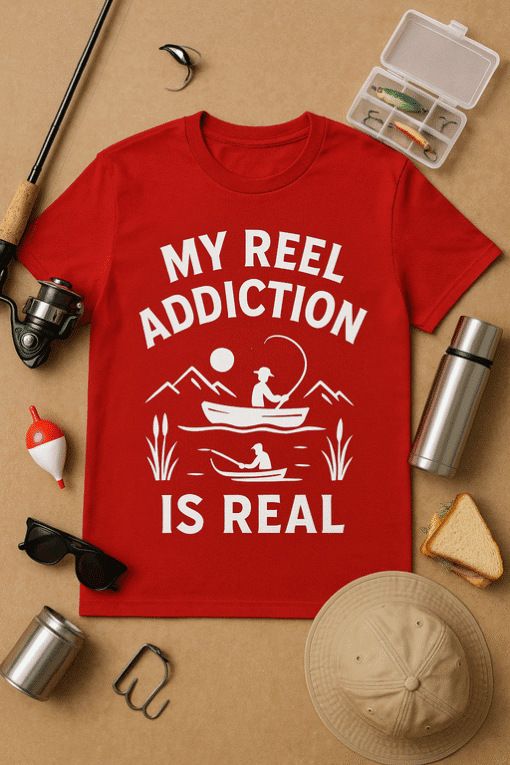 Fishing reel addiction t-shirt, fishing gear, outdoor fishing, fishing apparel, reel obsession, anglers gift, fishing lover.