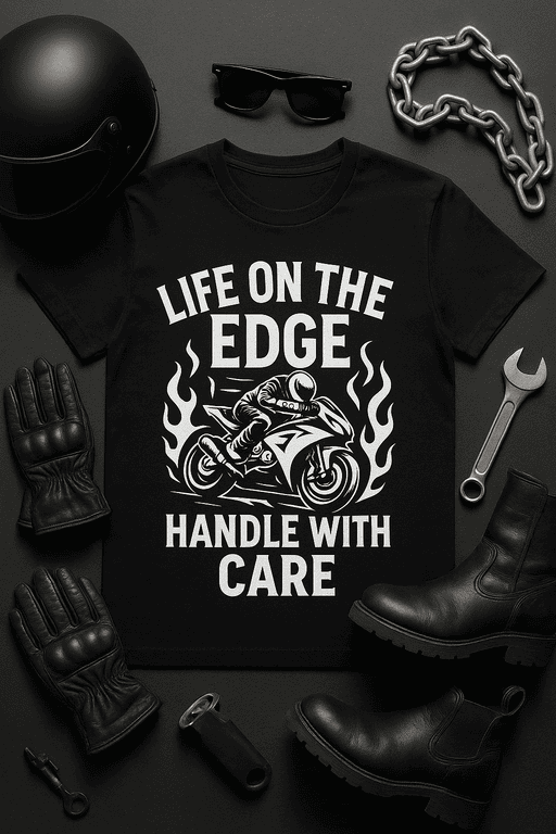 1. Motorcycle life on the edge T-shirt with bold graphic design and empowering message.