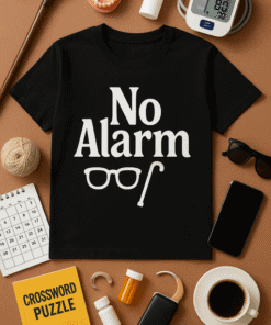 No Alarm T-shirt for morning coffee lovers and best gift for sleep-in enthusiasts. Stylish apparel for relaxed mornings.