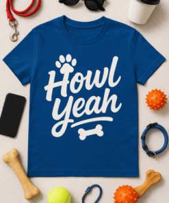 Playful dog-themed t-shirt with paw print and bone design for pet lovers and casual wear.