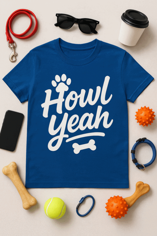 Playful dog-themed t-shirt with paw print and bone design for pet lovers and casual wear.