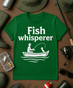 1. Fishing T-shirt with fish whisperer graphic for angler humor and casual wear.