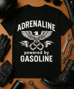Adrenaline powered by gasoline T-shirt, motorcycle biker gift idea.