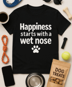 Happiness starts with a wet nose dog lover T-shirt, funny pet owner casual tee for dog enthusiasts.