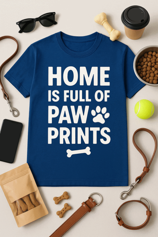 Dog lover T-shirt with paw print and bone graphic, perfect for pet owners and dog enthusiasts.