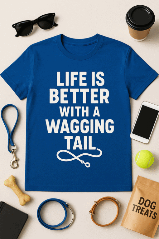 1. Dog-themed T-shirt with witty quote about wagging tail, perfect for pet lovers.