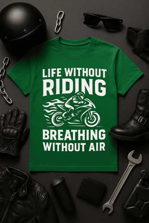 Riding motorcycle shirt with adventurous quote, perfect for motorcycle enthusiasts.