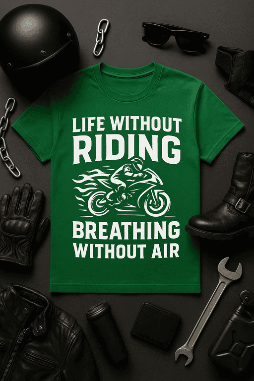 Riding motorcycle shirt with adventurous quote, perfect for motorcycle enthusiasts.