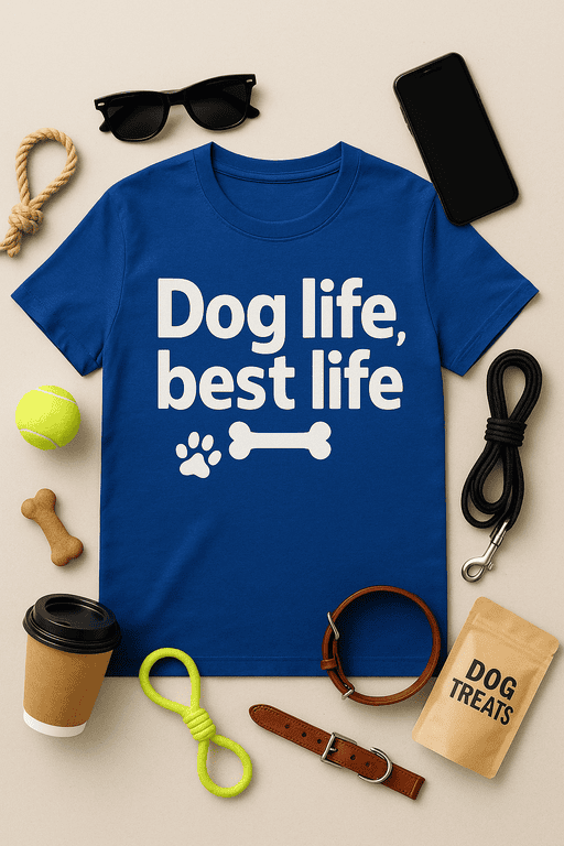 Dog lover T-shirt, funny pet quote, dog life apparel, pet accessories, dog treats packaging, pet dog collar, dog-themed gifts.