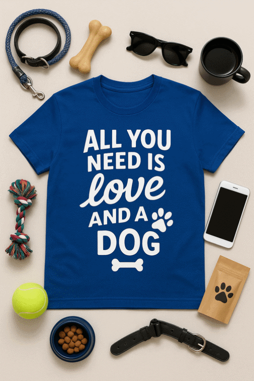 1. Dog-themed T-shirt with love and paw print design for pet lovers.